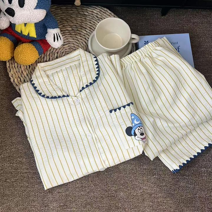 米奇睡衣女春秋季高级感长袖长裤卡通撞色条纹2025新款日系家居服