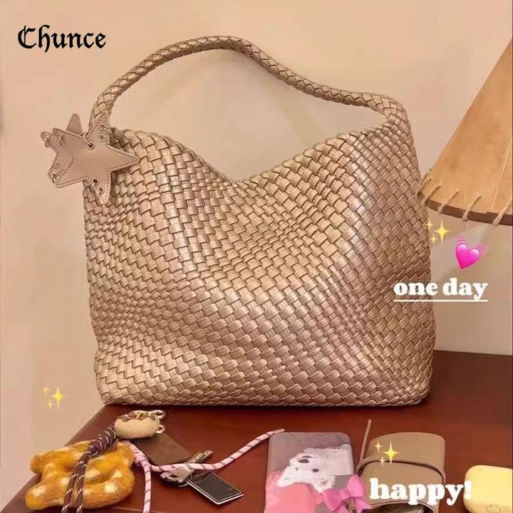 Chunce枪枪同款香槟色高级感编织包大容量通勤时尚单肩托特包包