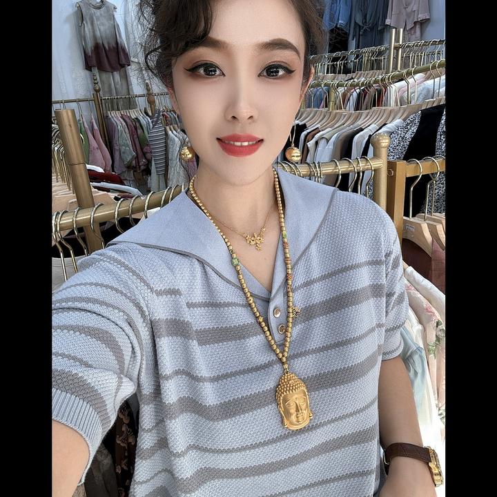 气质V领撞色条纹休闲针织衫春夏款