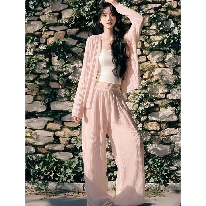 时尚气质套装女2025年春季新款韩版宽松开衫上衣休闲两件套阔腿裤