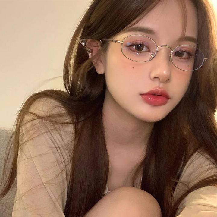 高智感眼镜框女小脸可配近视ins纯欲金丝银平光镜男潮椭圆框小框