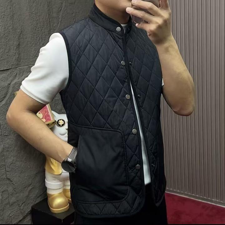 秋冬加棉男士下摆圆下摆马甲坎肩绗缝立领常规款25297-2