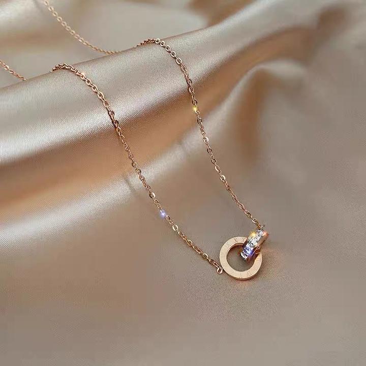 铜合金项链 【精致日韩风】双环ins气质锁骨链轻奢小众高级感毛衣链