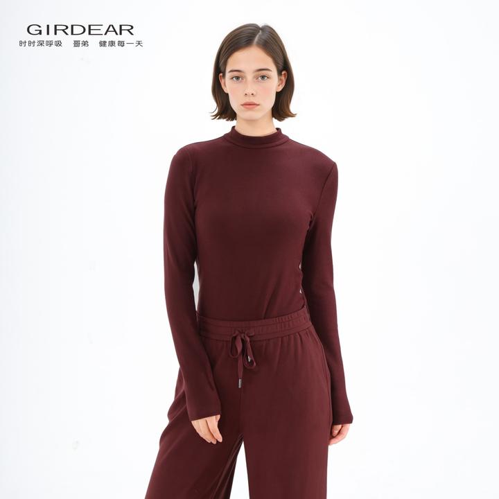 哥弟  时尚新款女装简约舒适亲肤百搭小立领套头长袖发热衣130136