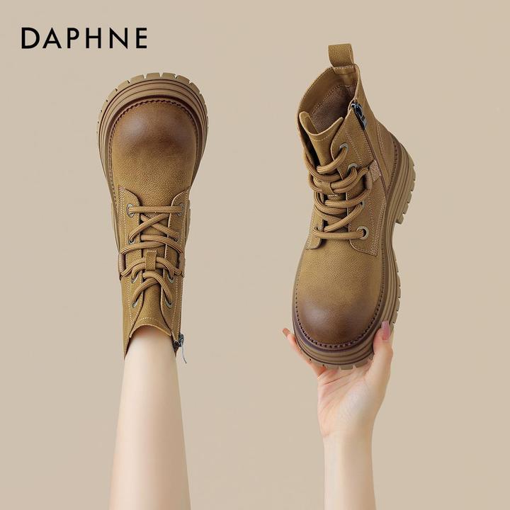 达芙妮马丁靴子女款2025新款秋冬款大黄蜂女士加绒冬季大黄靴短靴