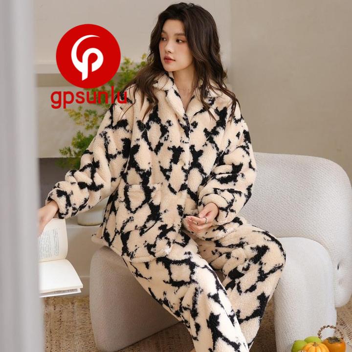 GPsunlu高端贵气珊瑚绒睡衣女2026秋冬款法兰绒保暖奢华风家居服