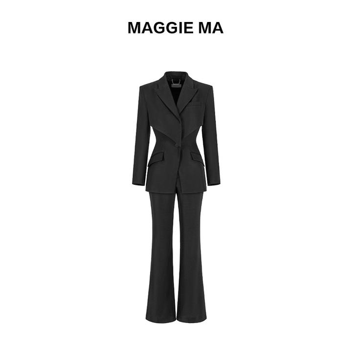 MAGGIEMA马婧轻奢暗夜黑色简约修身西装套装女款116C/115P