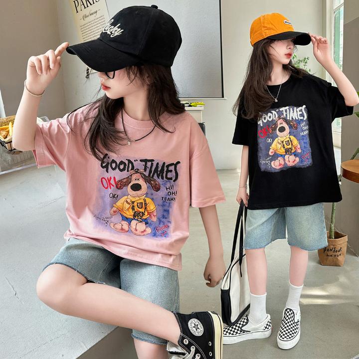 女童短袖T恤夏季2025新款女孩洋气上衣夏装12岁女孩半袖T恤