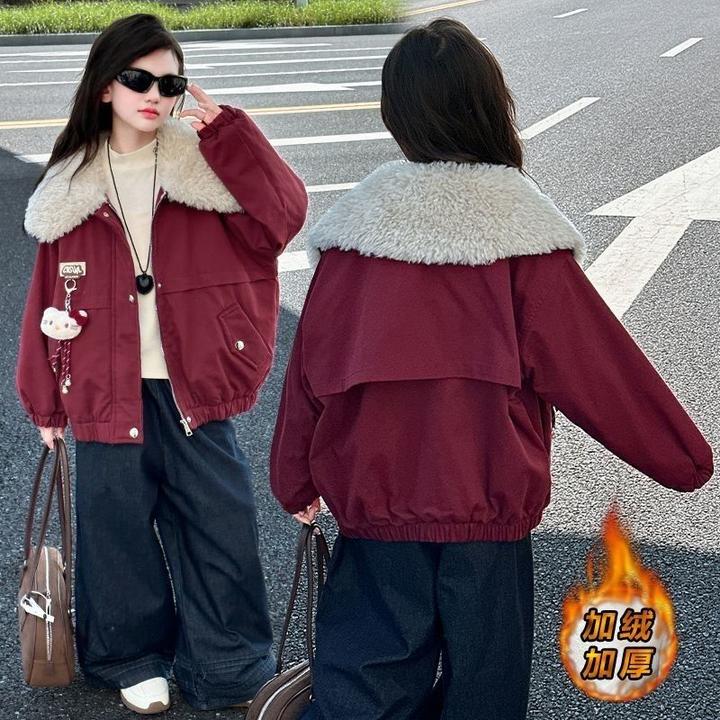 女童秋冬季派克服外套新款洋气女孩保暖夹棉加厚儿童上衣