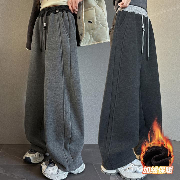 女童冬季加绒长裤2025新款儿童6-12岁百搭休闲裤时髦加厚直筒卫裤