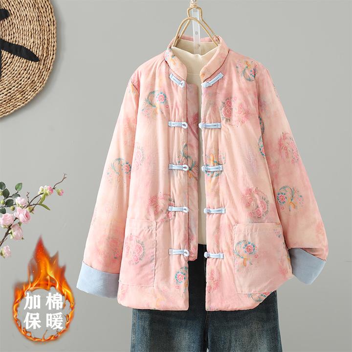 新中式棉麻提花双面穿棉服外套宽松立领盘扣唐装国风夹棉