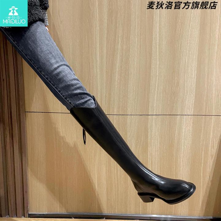 真皮v口瘦瘦法式长筒靴子女秋冬鞋2025新款爆款秋季高筒黑色长靴