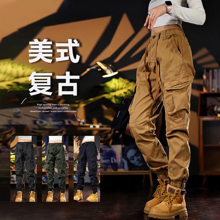 美式重磅复古工装裤子男春秋2025新款拼接潮牌休闲裤男宽松束脚裤