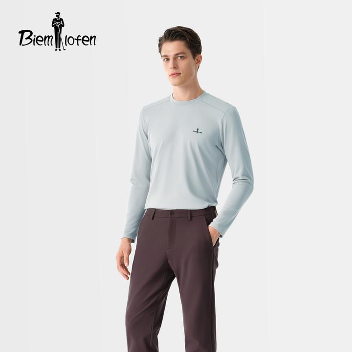 【轻量科技】比音勒芬春秋新款休闲轻量保暖柔软圆领长袖t恤男士