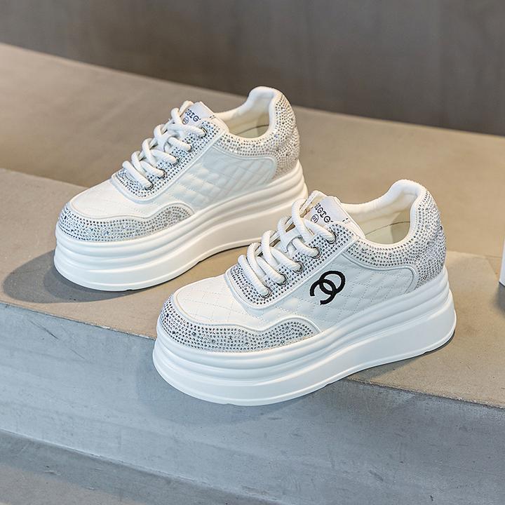 厚底松糕内增高7cm水钻白鞋女时尚百搭休闲单鞋仙女