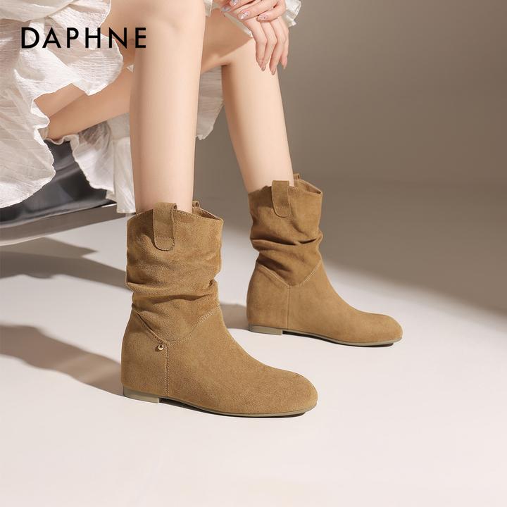 达芙妮复古西部牛仔靴女款2025秋季新款百搭内增高短靴法式女靴子