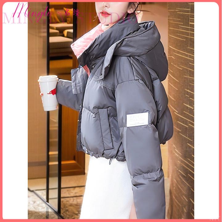 休闲时尚减龄抽绳短款时尚羽绒服2025冬季保暖灰色高级感蓬松外套