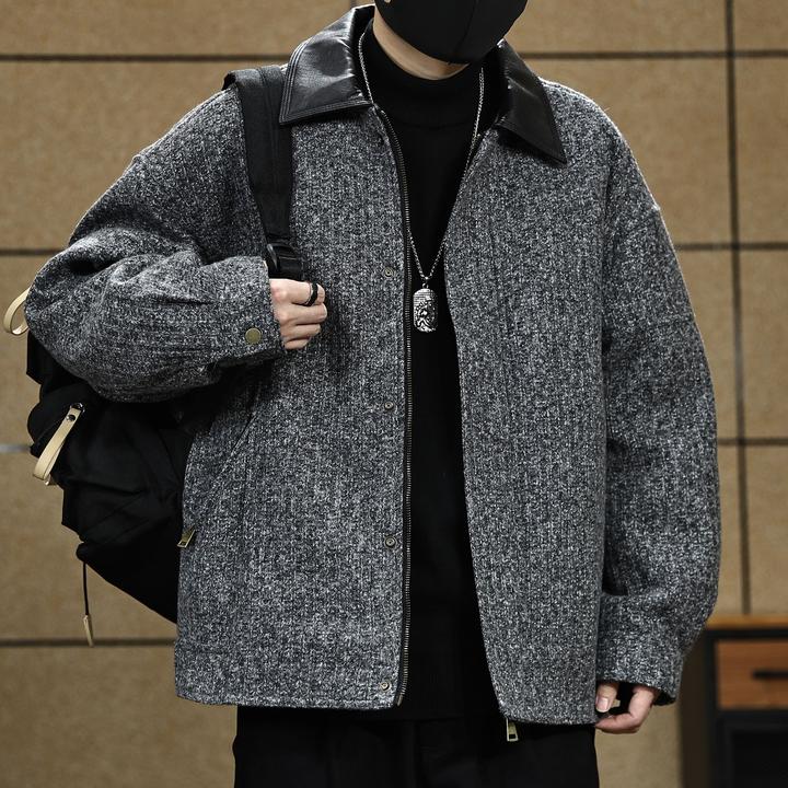 美式复古羽绒服男装冬季款潮流针织纱提花高级外套男宽松休闲夹克