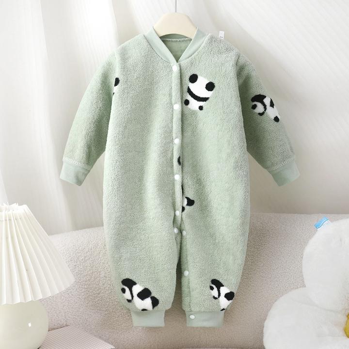 婴儿连体衣加绒冬装保暖新生儿一体绒爬服卡通宝宝家居服睡衣睡袋