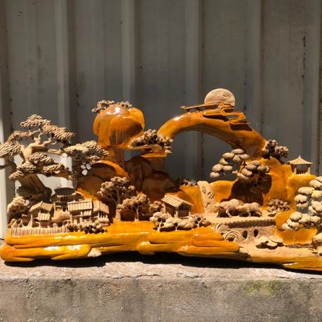 长113宽20高53金丝楠精雕山水摆件家居装饰艺术品牧归雕刻工艺饶