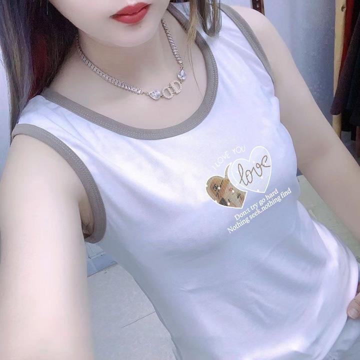 100%纯棉新款喜气背心吊带女士打底衫全棉修身宽肩无袖小众上衣潮