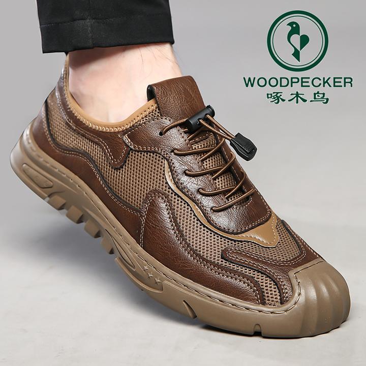 啄木鸟男鞋2025新款网面透气户外登山鞋休闲运动鞋青年韩版鞋