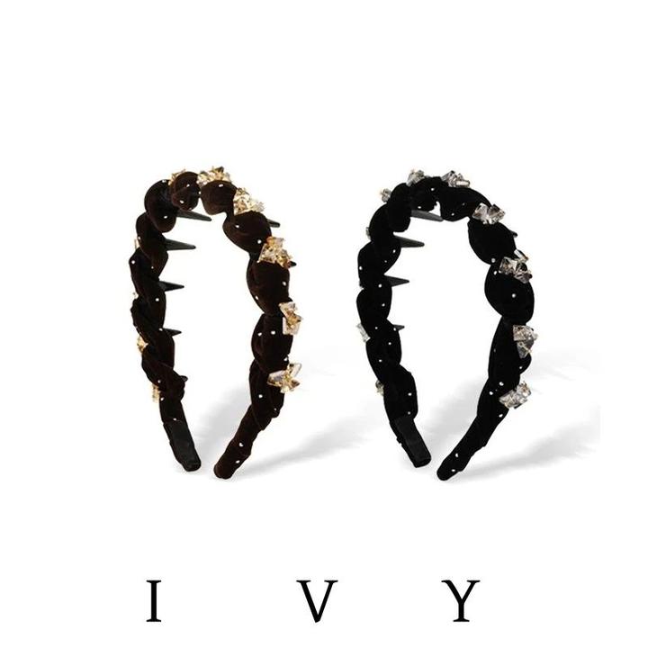 百搭韩国丝绒水钻波浪发箍女新款轻奢高颅顶发饰