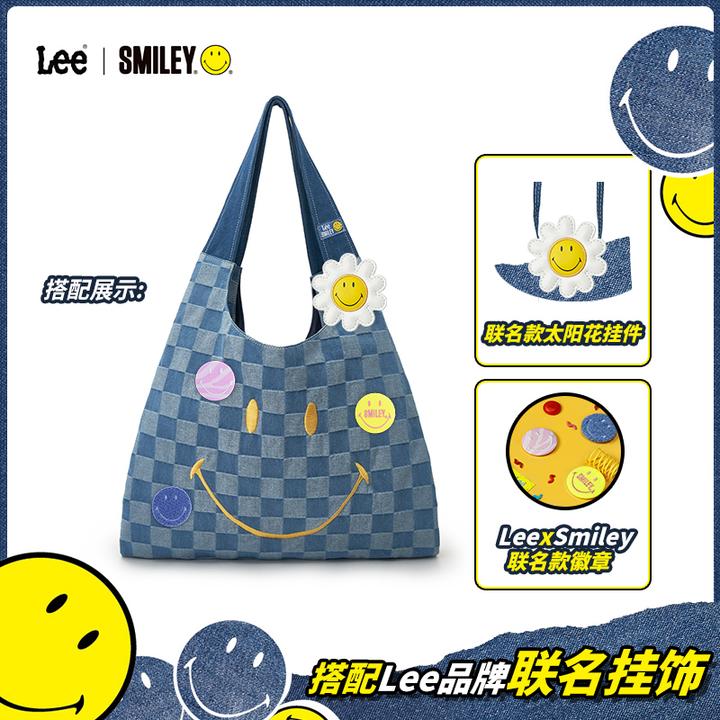 Lee×Smiley格纹托特包大容量购物袋卡通笑脸包女通勤百搭单肩包