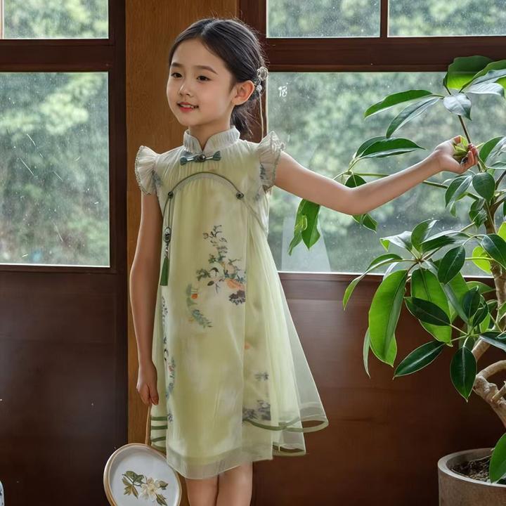 女童旗袍裙夏季新款洋气古风中大童小女孩连衣裙薄小童裙子高能感