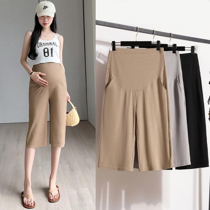 2025夏季新款孕妇阔腿裤七分冰丝裤百搭外穿大码裤子孕妇裤休闲裤