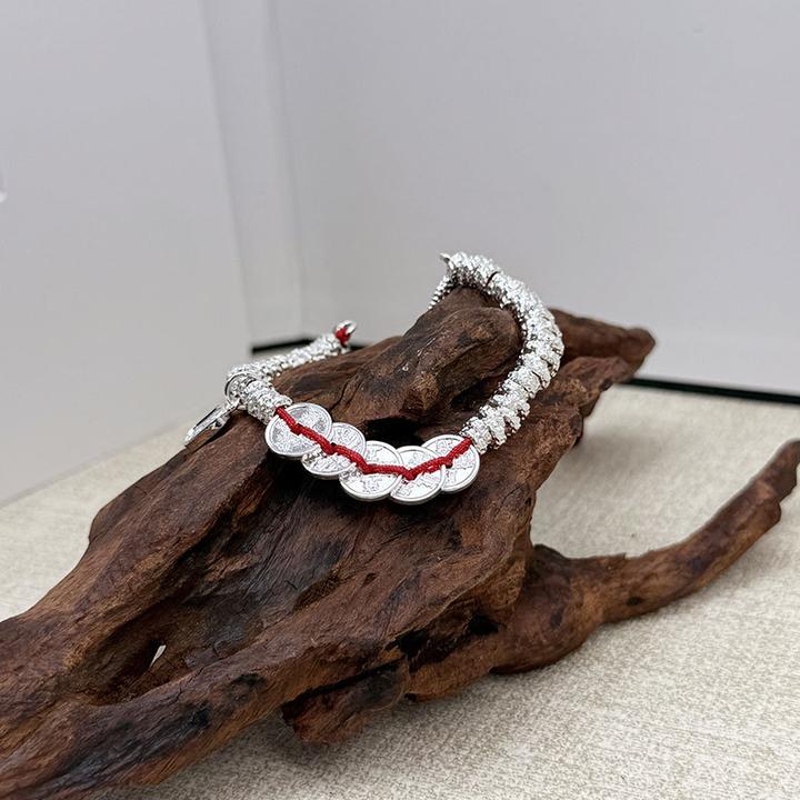 新年款编绳盘缠五帝钱红绳手链简约个性寓意百搭饰品甜美