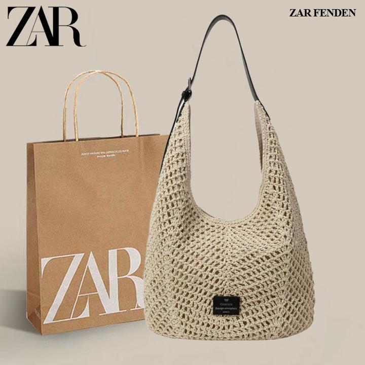 ZAR FENDEN原创女包蜜蜡绳高级手工草编包包女夏天单肩斜挎编织包