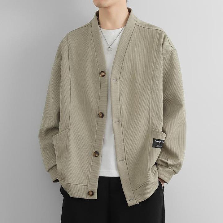 外套男春秋2025新款爆款高级感V领夹克男宽松休闲帅气开衫棒球服