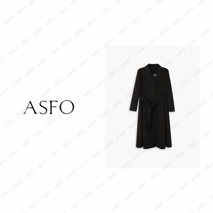 【AS黑桃A】25新高级定制拼接真皮袢双面呢大衣AS25DMNWT00569