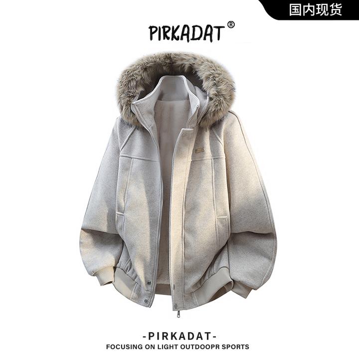 Pirkadat美式新款立领棉服纯色宽松毛领连帽座山雕外套男女同款