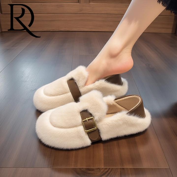 【DR专柜正品】2026冬新款加绒棉瓢鞋外穿毛毛鞋女平底英伦风豆豆鞋