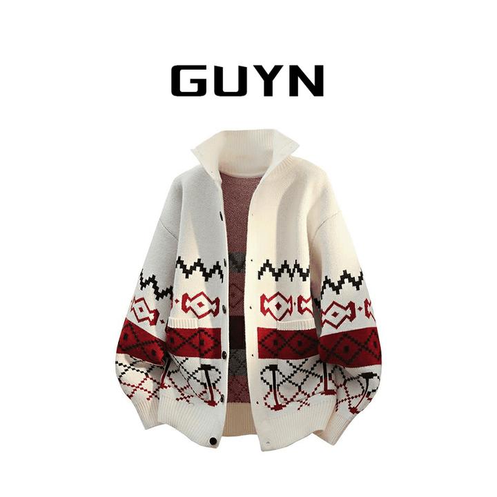 【品牌正品现货】GUYN秋冬季慵懒风针织衫潮流毛衣男百搭休闲开衫