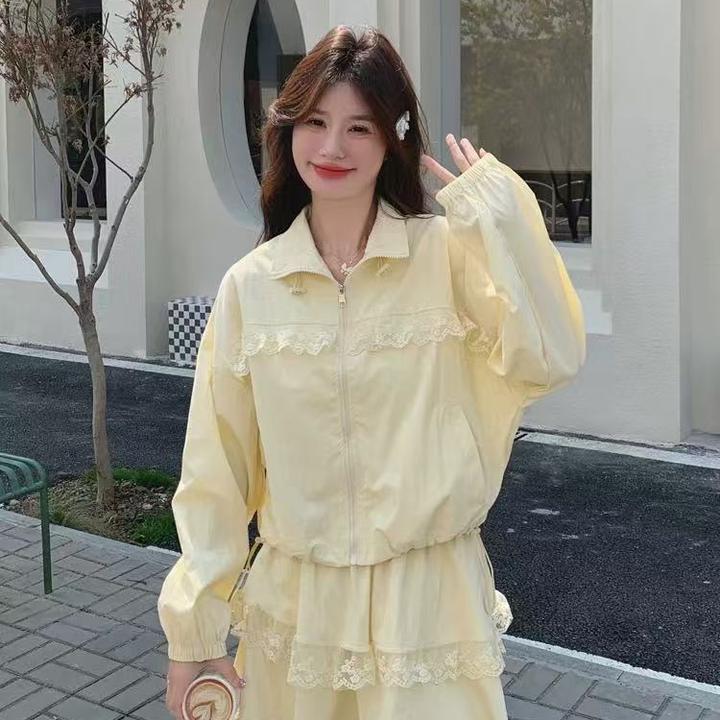 8810-M法式甜美蕾丝花边防晒防晒服套装蛋糕短裙两件套休闲小个子