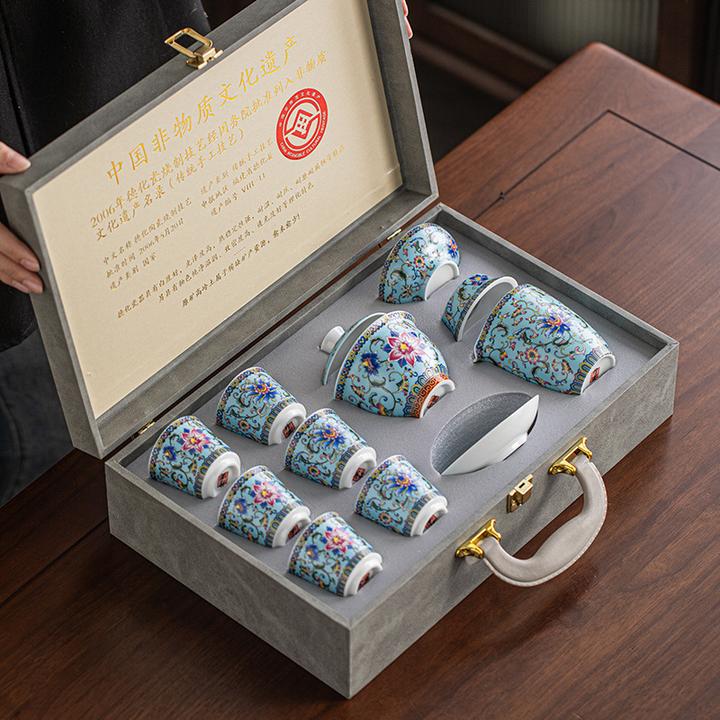 珐琅彩功夫茶具套装泡茶碗宫廷风盖碗茶杯轻奢高档家用商务礼品装