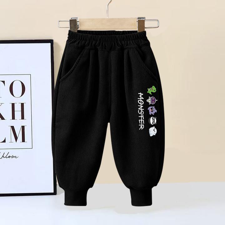 儿童春秋新款灯芯绒裤子中大童百搭休闲长裤卡通印花束脚裤童装