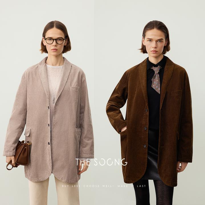 THESOONG|复古灯芯绒100%新疆棉秋冬保暖立体绒条西装外套WWT7522