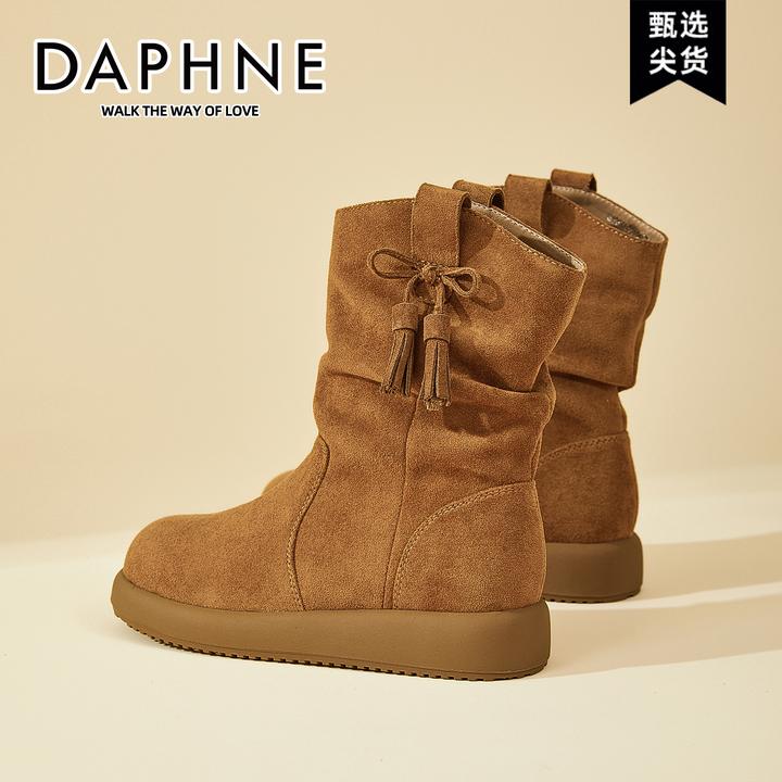 达芙妮复古民族风流苏短靴女2025新款冬季堆堆靴子百搭单靴马丁靴