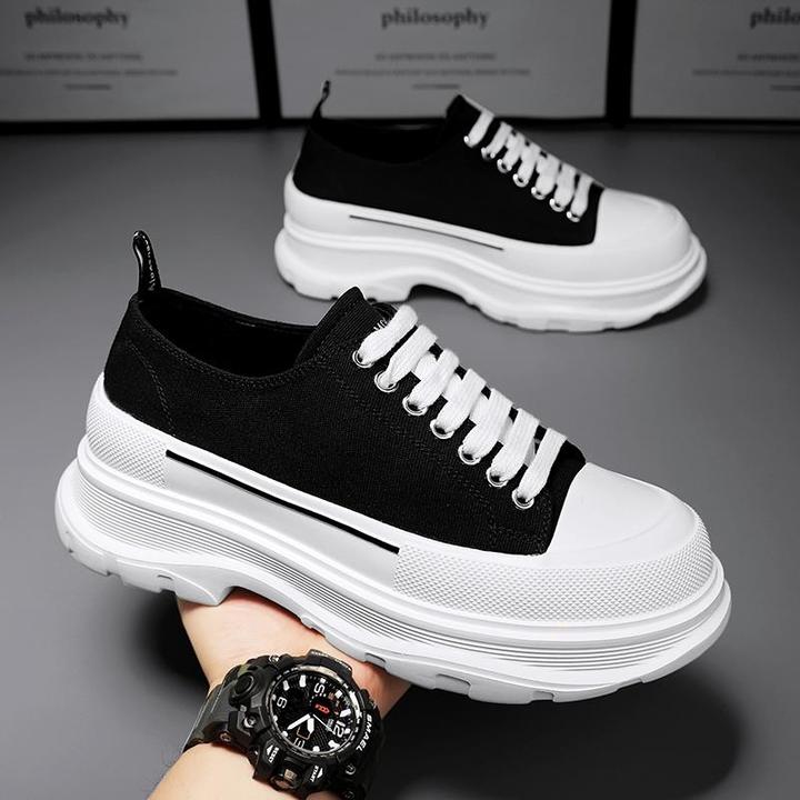 男鞋2025夏季潮流百搭休闲运动厚底帆布板鞋内增高松糕底小白潮鞋