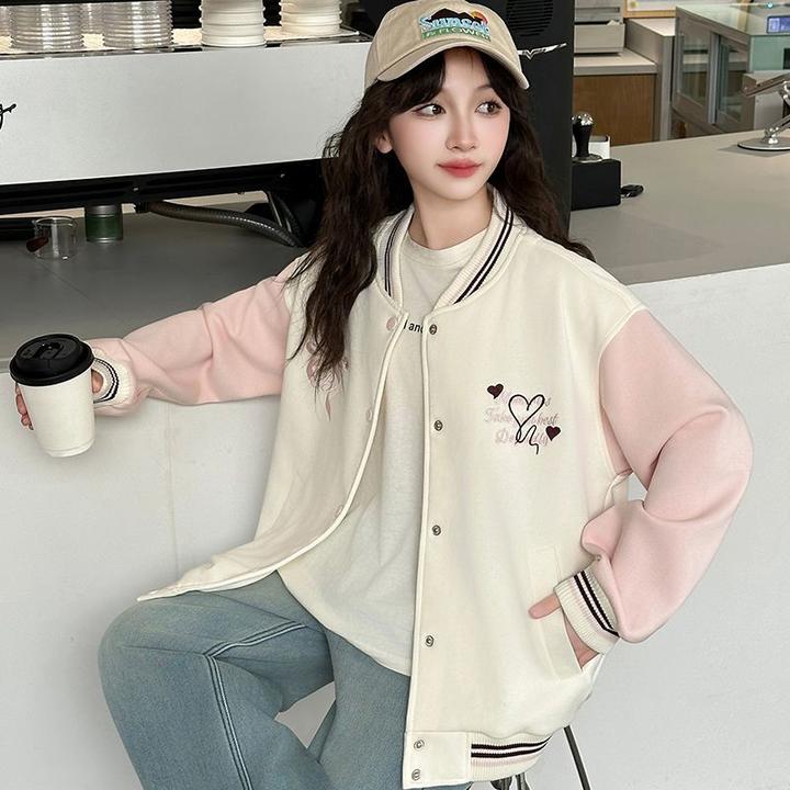 女童春秋季2025新款中大童时髦女孩洋气字母图纹单排扣棒球服外套