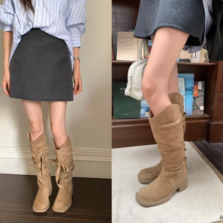 美拉德色系百搭洋气时装靴女2025秋季新款时尚增高休闲长筒靴