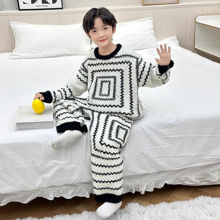 男童睡衣套装2025新款秋冬款中大儿童冬季男孩珊瑚绒家居服中大童