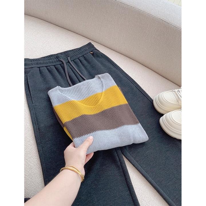 【丹姐家~秋叶黄条纹~】早秋氛围感撞色羊毛针织衫