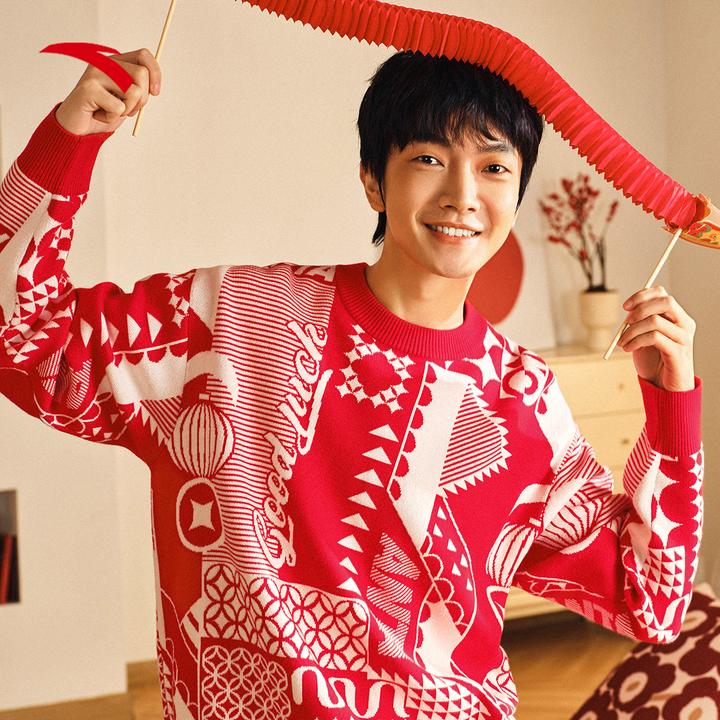 安踏好事发生丨新年款套头毛衣情侣冬季保暖圆领上衣国潮针织衫