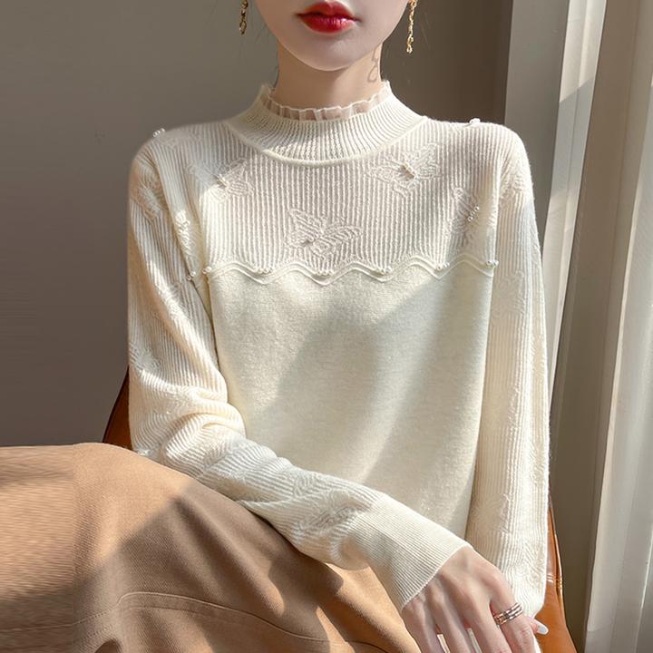 胖mm春秋大码女士毛衣遮肚子显瘦蕾丝上衣2025早秋新款针织打底衫