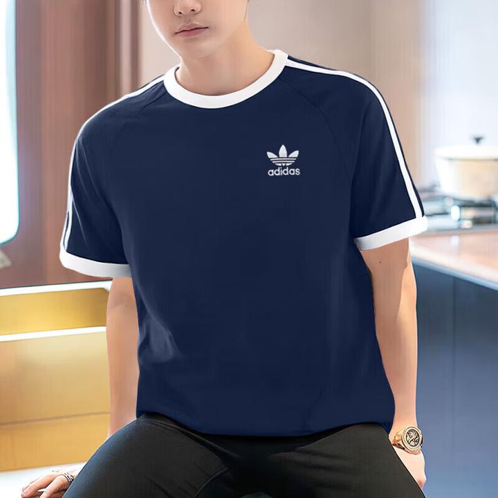 阿迪达斯三叶草男女短袖三条纹运动服纯棉舒适透气圆领t恤 IA4850